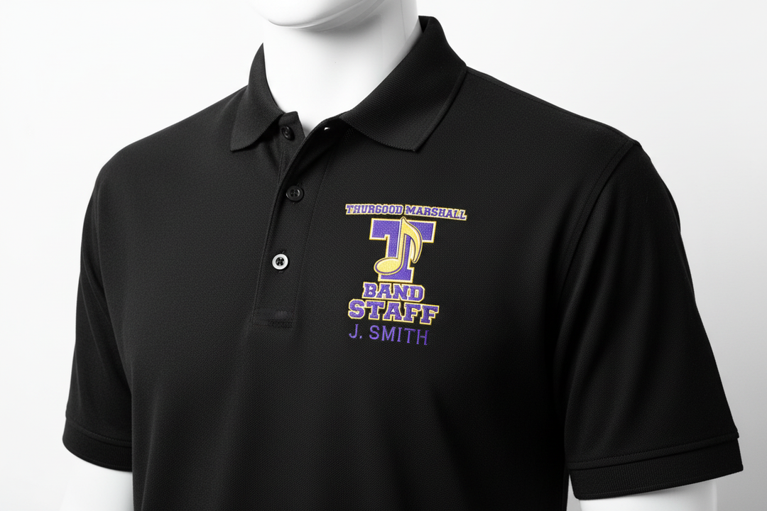 Black Thurgood Marshall Band Staff Polo with Name on Left