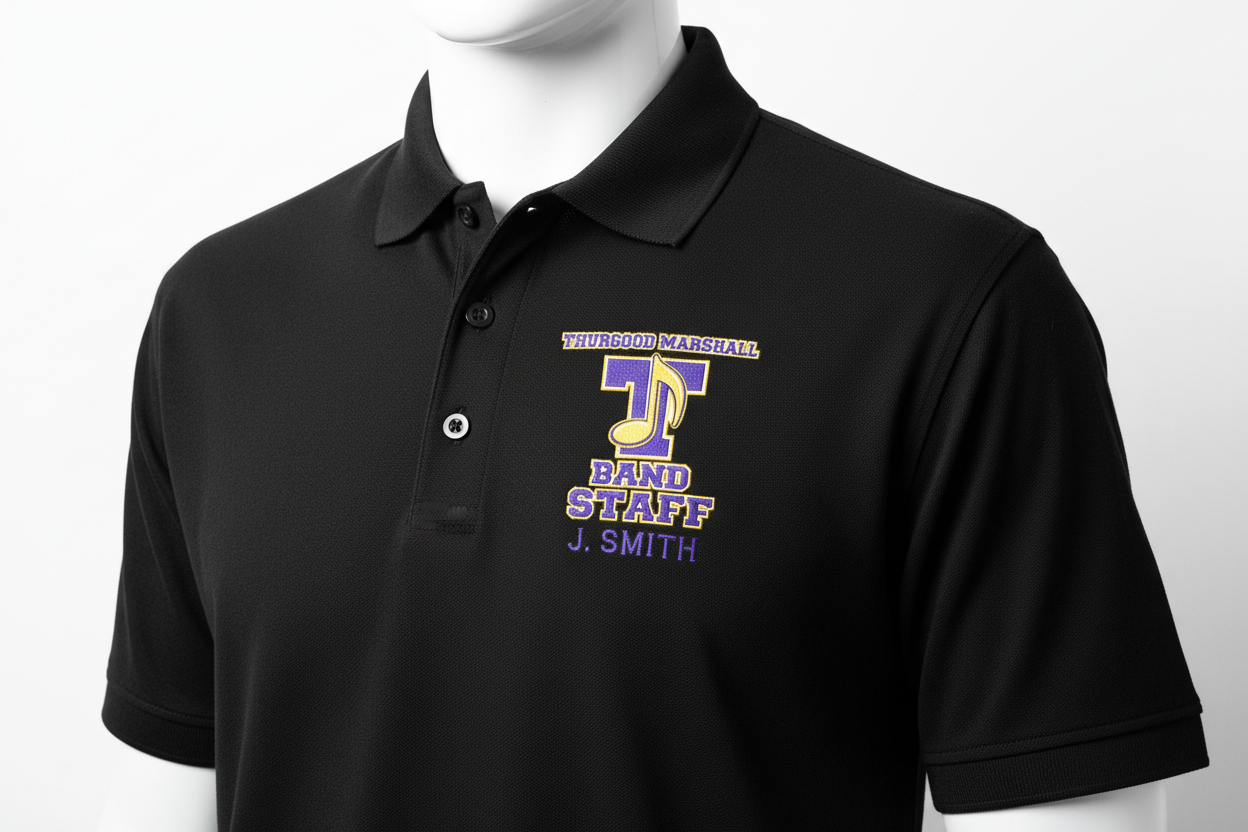 Black Thurgood Marshall Band Staff Polo with Name on Left