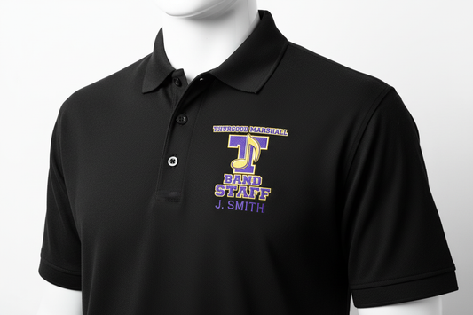 Black Thurgood Marshall Band Staff Polo with Name on Left